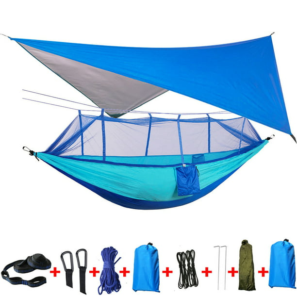 Camping Hammock with Mosquito net and Rain Fly,Camping Hammock Tent,Waterproof Hammock Lightweight Portable Hammock Parachute Nylon Hammock for Outdoor Backpacking Hiking